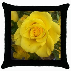 Yellow Rose Throw Pillow Case (black) by glendatartist