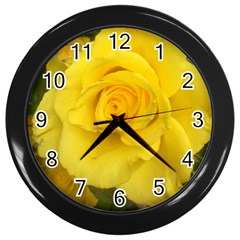 Yellow Rose Wall Clock (black) by glendatartist