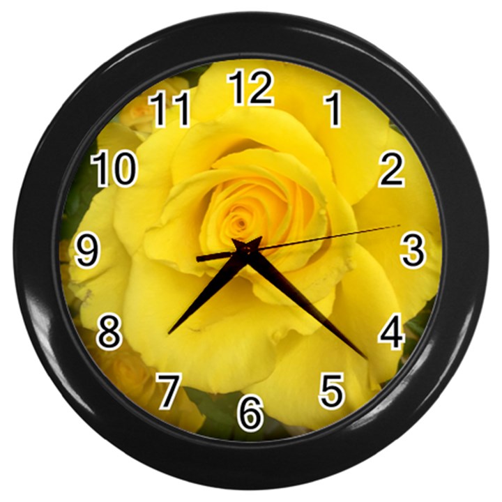 Yellow rose Wall Clock (Black)