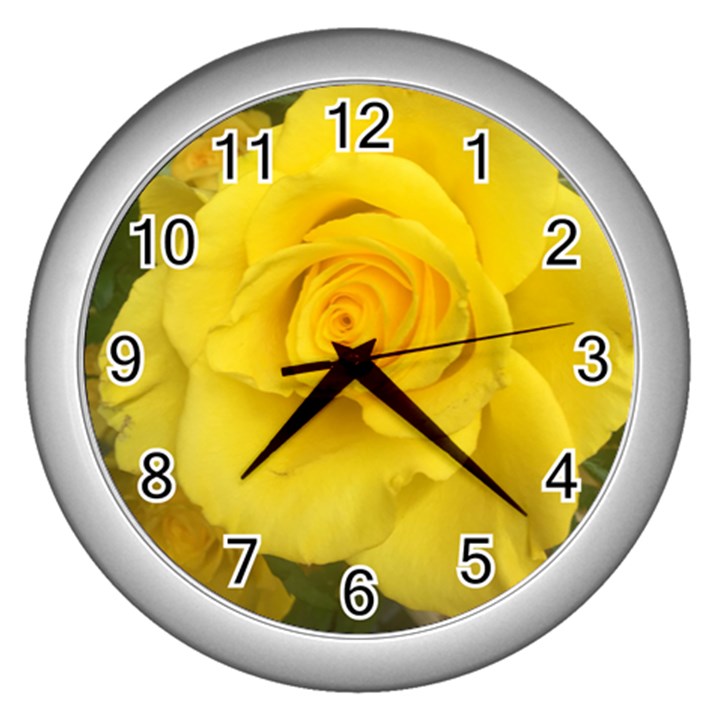 Yellow rose Wall Clock (Silver)