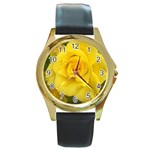 Yellow rose Round Gold Metal Watch Front