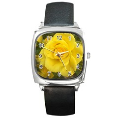 Yellow Rose Square Metal Watch by glendatartist