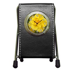 Yellow Rose Pen Holder Desk Clock by glendatartist