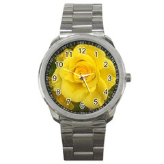 Yellow Rose Sport Metal Watch by glendatartist