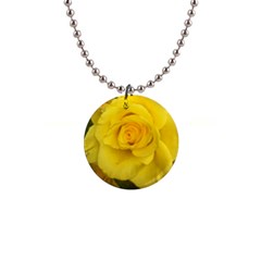 Yellow Rose 1  Button Necklace by glendatartist