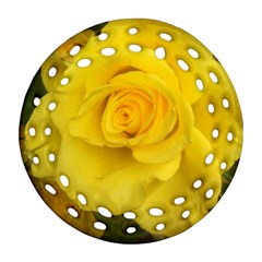 Yellow Rose Ornament (round Filigree) by glendatartist