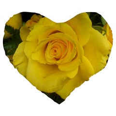 Yellow Rose Large 19  Premium Heart Shape Cushion by glendatartist