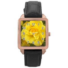 Yellow Rose Rose Gold Leather Watch  by glendatartist