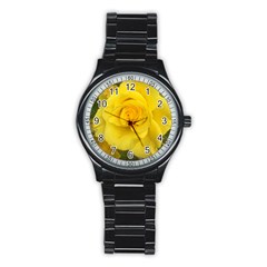 Yellow Rose Stainless Steel Round Watch by glendatartist