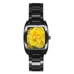 Yellow Rose Stainless Steel Barrel Watch by glendatartist