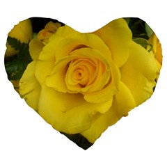 Yellow Rose Large 19  Premium Flano Heart Shape Cushion by glendatartist