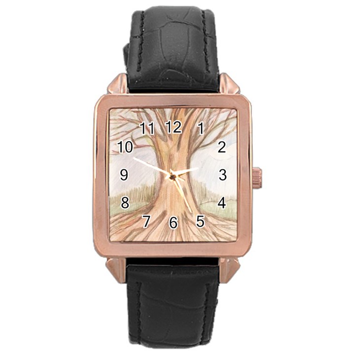 roots Rose Gold Leather Watch 