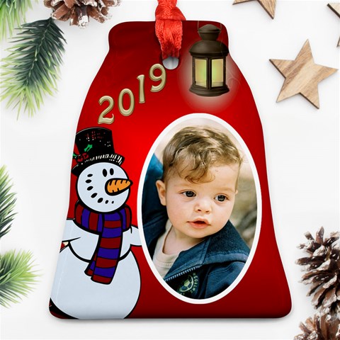 George Snowman 2019 Bell Ornament (2 Sided) By Deborah Front