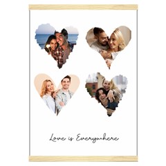 Personalized 4 Heart Photos Text Hanging Canvas Print