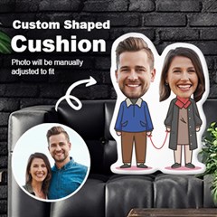 Personalized Photo Couple Red Line in Cartoon Style Custom Shaped Cushion - Cut To Shape Cushion Case