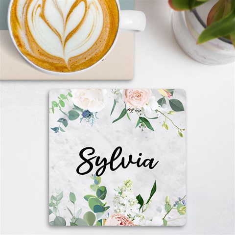 Personalized Name Floral Uv Print Square Tile Coaster By Joe Front