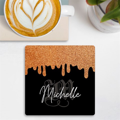 Personalized Glitter Initial Name Uv Print Square Tile Coaster By Joe Front