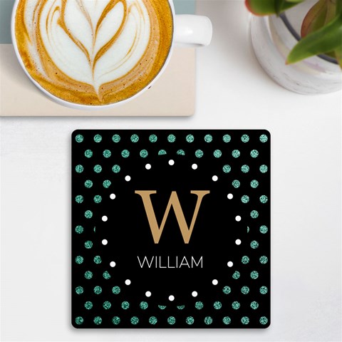 Personalized Glitter Dot Initial Name Uv Print Square Tile Coaster By Joe Front