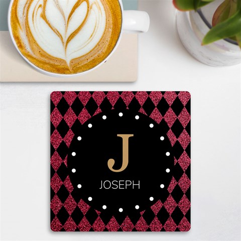 Personalized Glitter Diamond Pattern Initial Name Uv Print Square Tile Coaster By Joe Front