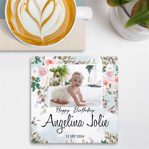 Personalized Floral Baby Name Uv Print Square Tile Coaster By Joe Front