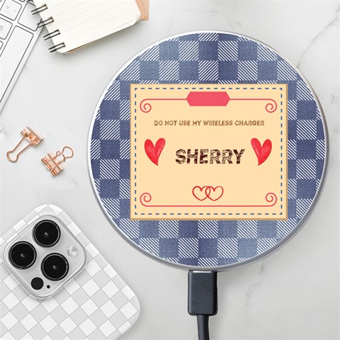 Personalized Denim Name Wireless Fast Charger By Katy Front