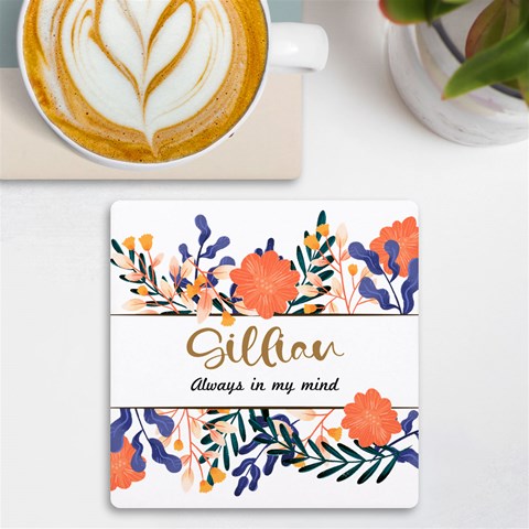 Personalized Name Any Text Floral Uv Print Square Tile Coaster By Joe Front