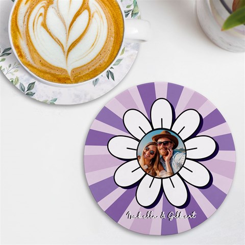 Personalized Flower Photo Name Round Tile Coaster By Katy Front