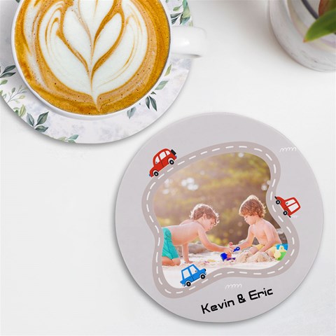 Personalized Car Photo Name Round Tile Coaster By Katy Front