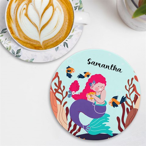 Personalized Memo Style Photo Name Round Tile Coaster By Katy Front