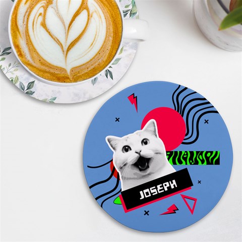 Personalized Cat Name Round Tile Coaster By Katy Front