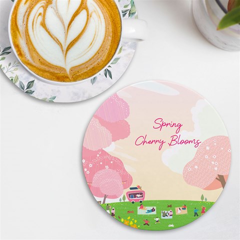 Personalized Spring Cherry Bloom Round Tile Coaster By Katy Front