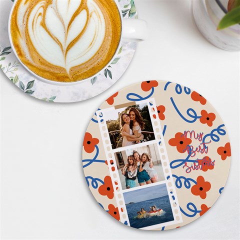 Personalized Red Flower Photo Name Round Tile Coaster By Katy Front