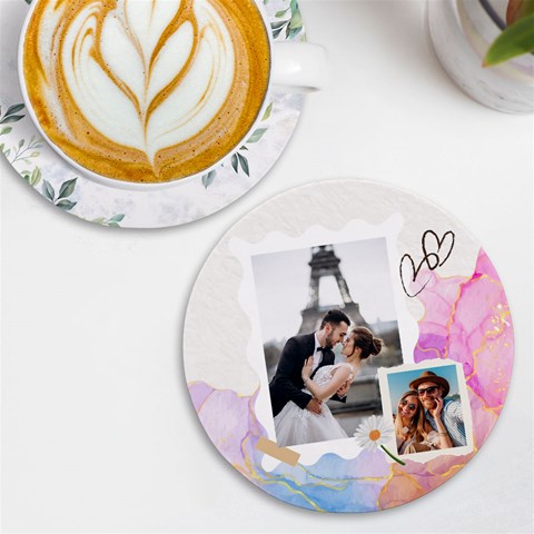 Personalized Memo Style Photo Name Round Tile Coaster By Katy Front