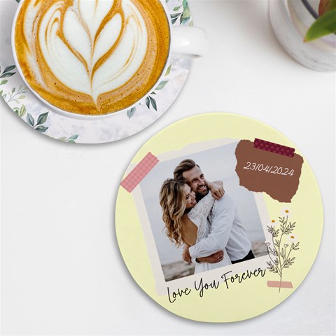 Personalized Memo Style Photo Name Round Tile Coaster By Katy Front