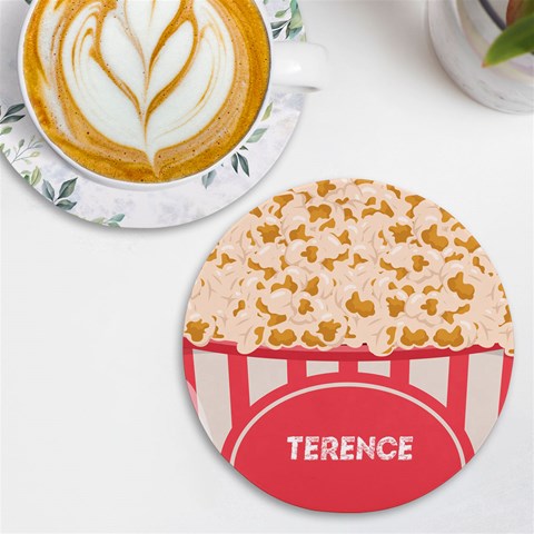 Personalized Popcorn Name Round Tile Coaster By Katy Front