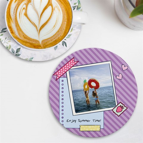 Personalized Memo Style Photo Name Round Tile Coaster By Katy Front