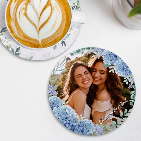 Personalized Flower Photo Round Tile Coaster By Katy Front