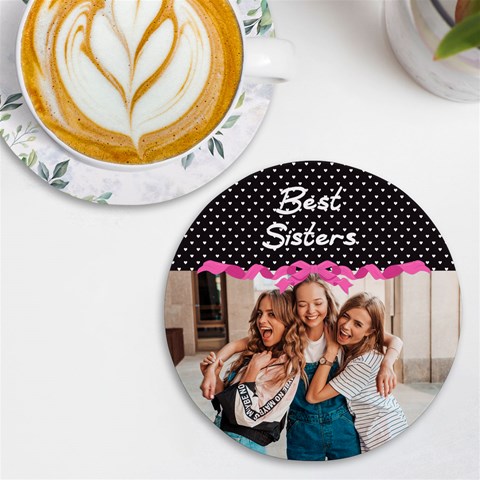 Personalized Ribbon Heart Name Photo Round Tile Coaster By Katy Front