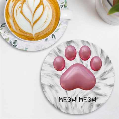 Personalized Cat Foot Name Round Tile Coaster By Katy Front