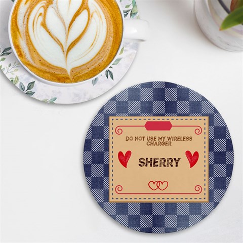 Personalized Denim Name Round Tile Coaster By Katy Front