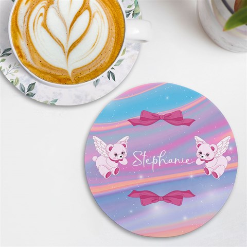 Personalized Angle Bear Name Round Tile Coaster By Katy Front