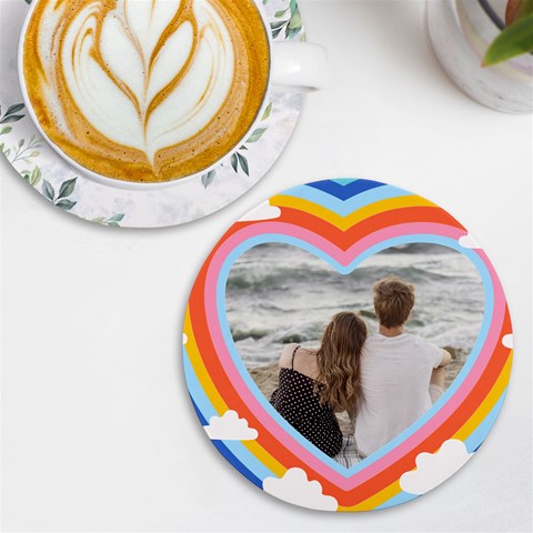 Personalized Rainbow Heart Name Photo Round Tile Coaster By Katy Front