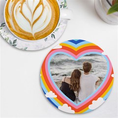 Personalized Rainbow Heart Name Photo Round Tile Coaster