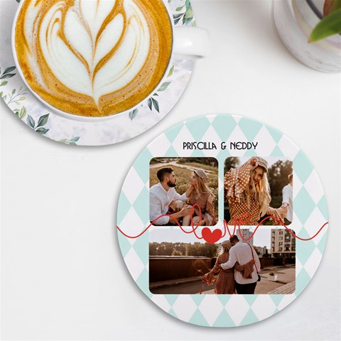 Personalized Love Line Name Photo Round Tile Coaster By Katy Front