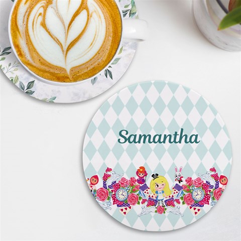 Personalized Alice In Wonderland Name Round Tile Coaster By Katy Front