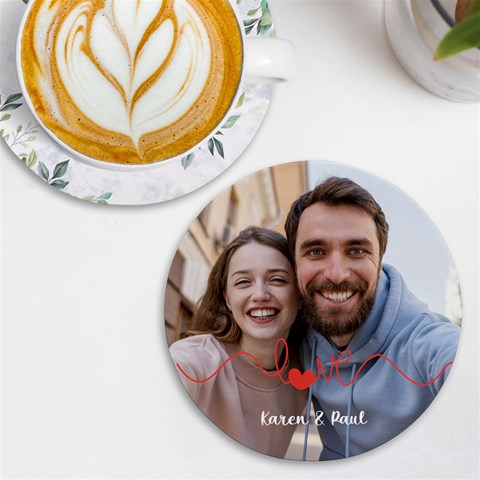 Personalized Love Line Photo Round Tile Coaster By Katy Front