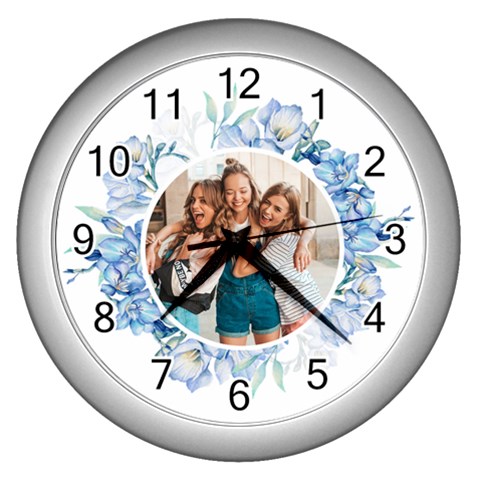 Personalized Blue Flower Photo Wall Clock By Katy Front