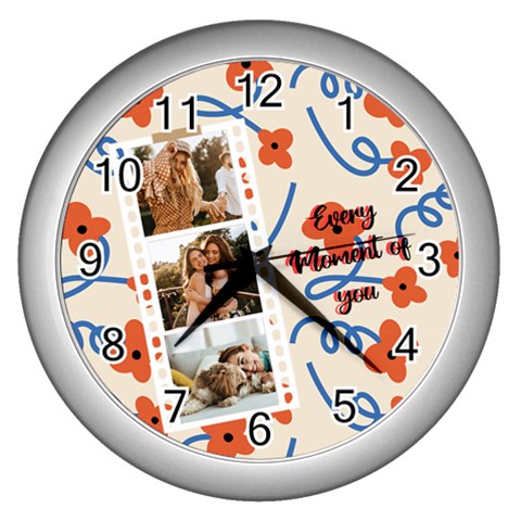 Personalized Red Blue Flower Photo Wall Clock By Katy Front