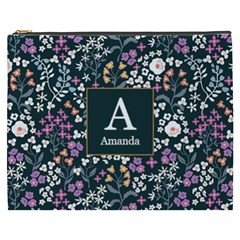 Personalized Floral Pattern Initial Name Cosmetic Bag