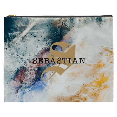 Personalized Initial Name Marble Cosmetic Bag By Joe Front